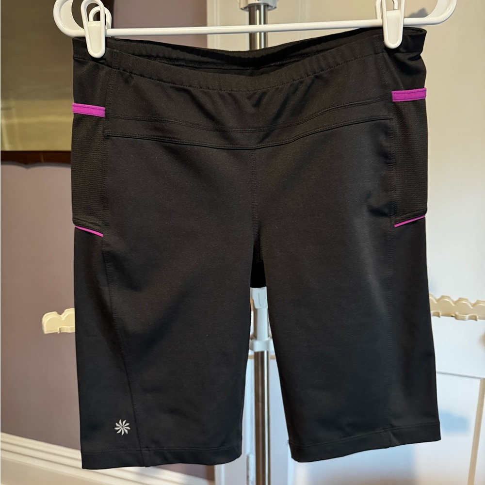 Athleta Black Workout Shorts with Pink Highlights